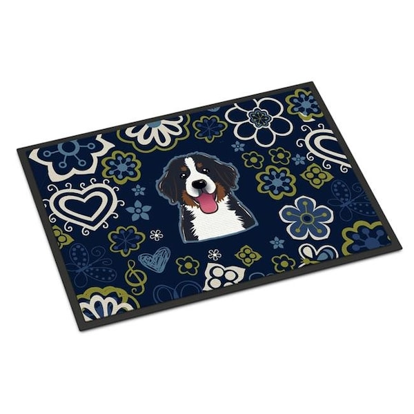Carolines Treasures BB5088MAT 18 x 27 in. Blue Flowers Bernese Mountain Dog Indoor or Outdoor Mat BB5088MAT - main